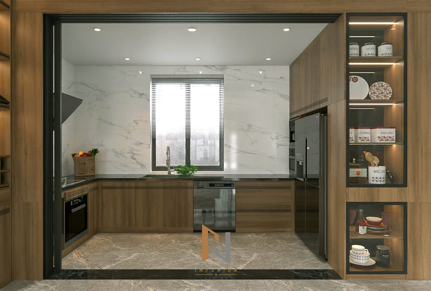 Bếp chữ U với hệ tủ thiết bị