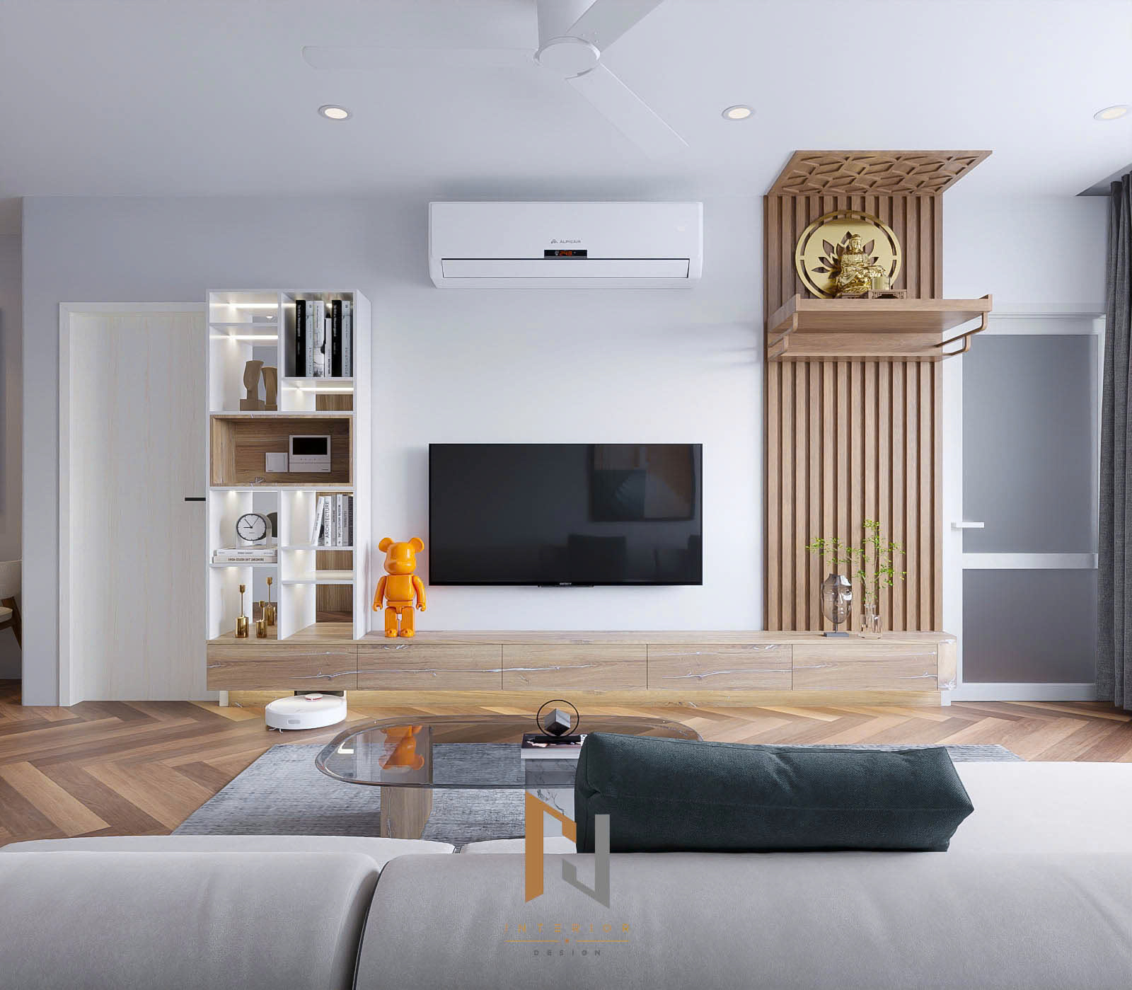 Kệ tivi kết hợp vách lam và bàn thờ